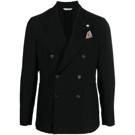MANUEL RITZ blazer doppiopetto nero in lana vergine con pochette
