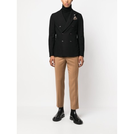 MANUEL RITZ blazer doppiopetto nero in lana vergine con pochette