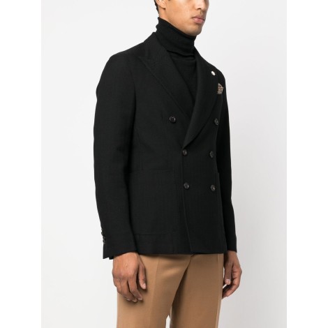 MANUEL RITZ blazer doppiopetto nero in lana vergine con pochette