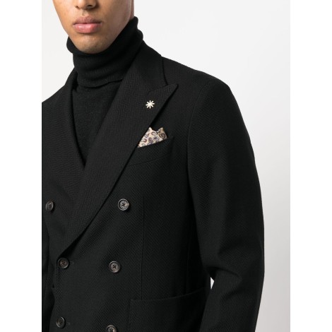MANUEL RITZ blazer doppiopetto nero in lana vergine con pochette