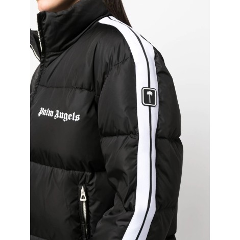 PALM ANGELS Piumino Nero Con Logo e Strisce a Contrasto