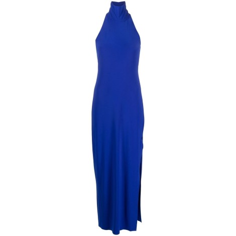 Norma Kamali Halter Turtle-Neck Side Slit Gown