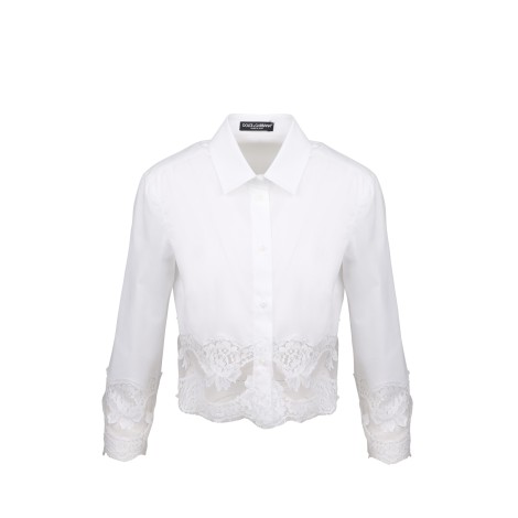 Dolce & Gabbana Lace Inserts Cotton Crop Shirt 42