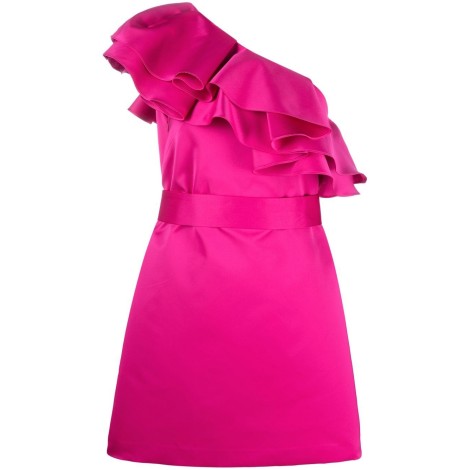 P.A.R.O.S.H. Abito con spalline asimmetriche in raso rosa acceso