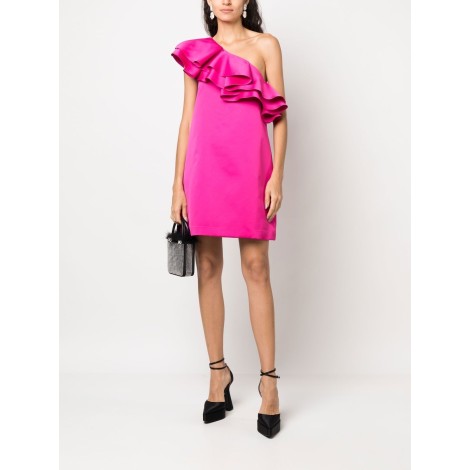 P.A.R.O.S.H. Abito con spalline asimmetriche in raso rosa acceso