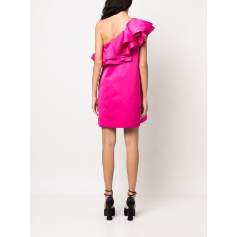 P.A.R.O.S.H. Abito con spalline asimmetriche in raso rosa acceso