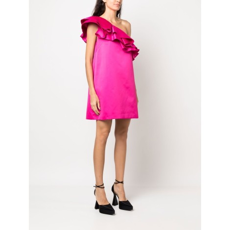 P.A.R.O.S.H. Abito con spalline asimmetriche in raso rosa acceso