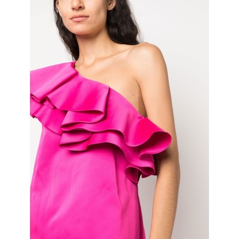 P.A.R.O.S.H. Abito con spalline asimmetriche in raso rosa acceso