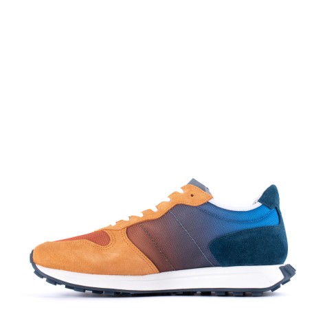 Sneakers bi-materiale in pelle scamosciata multicolor