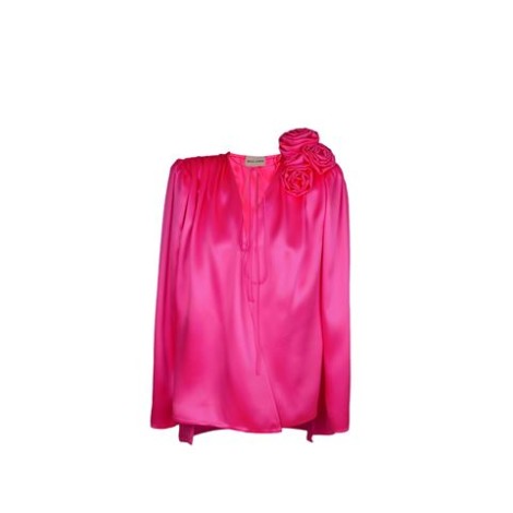 BLUSA IN SETA CON SPILLA FLOREALE