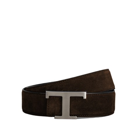 TOD'S CINTURA REVERSIBILE T TIMELESS IN PELLE SCAMOSCIATA  MARRONE, NERA XCMCQR55100KQY0531