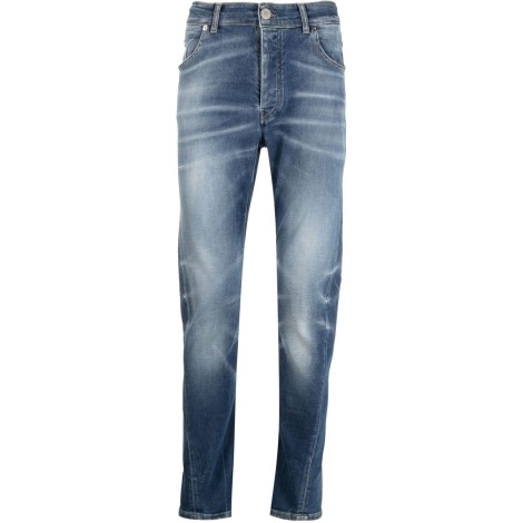 PMDS jeans a gamba dritta in cotone blu sfumato al ginocchio