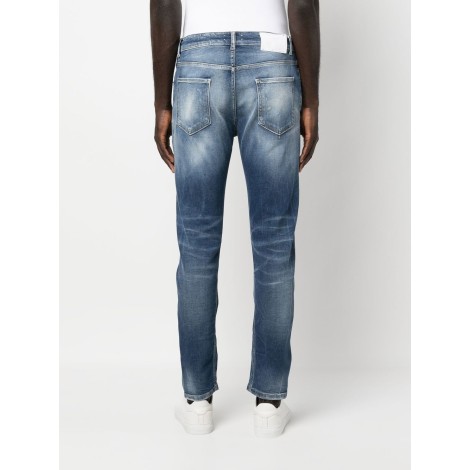PMDS jeans a gamba dritta in cotone blu sfumato al ginocchio