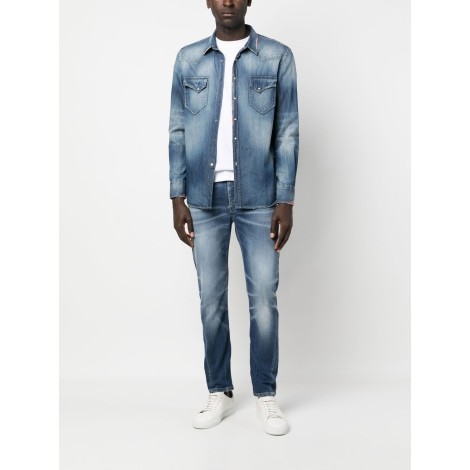 PMDS jeans a gamba dritta in cotone blu sfumato al ginocchio