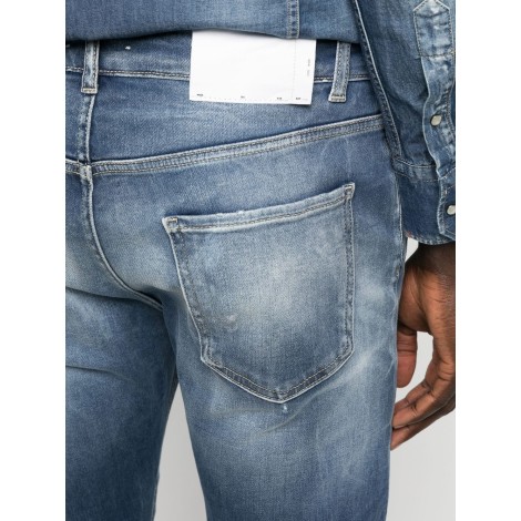 PMDS jeans a gamba dritta in cotone blu sfumato al ginocchio