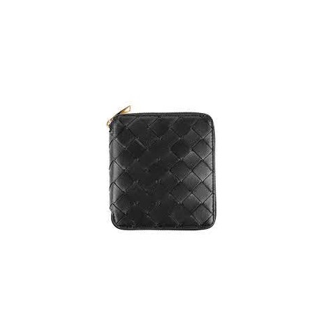 BOTTEGA VENETA Portafoglio compatto nero in pelle con motivo Intrecciato