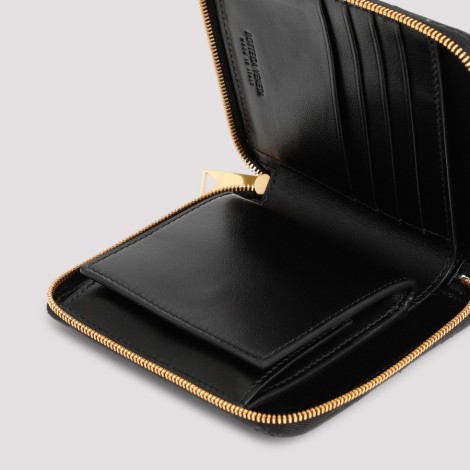 BOTTEGA VENETA Portafoglio compatto nero in pelle con motivo Intrecciato
