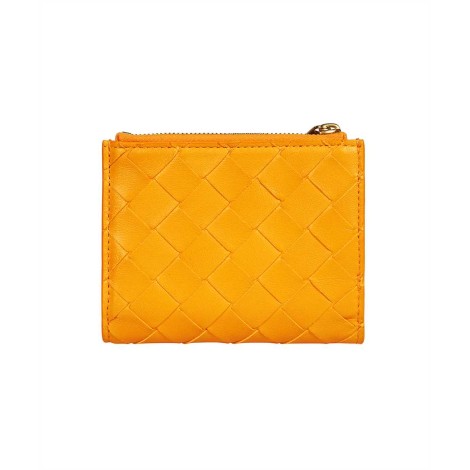 BOTTEGA VENETA Portafoglio arancione in pelle di agnello con motivo Intrecciato