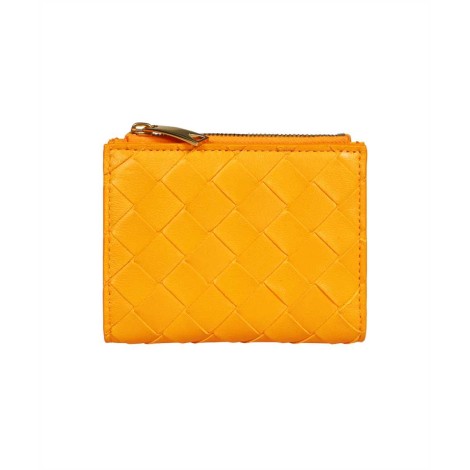 BOTTEGA VENETA Portafoglio arancione in pelle di agnello con motivo Intrecciato
