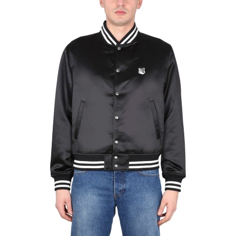 maison kitsuné fox logo patch bomber jacket
