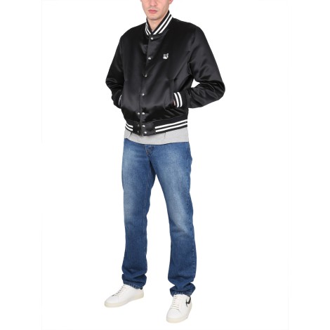 maison kitsuné fox logo patch bomber jacket