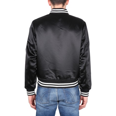 maison kitsuné fox logo patch bomber jacket