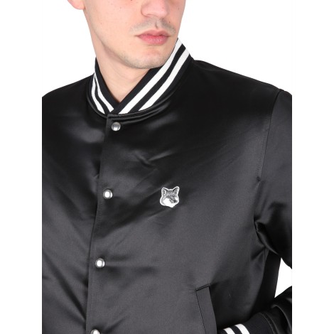 maison kitsuné fox logo patch bomber jacket