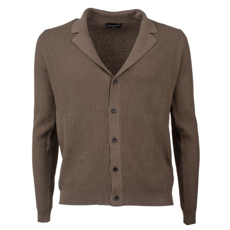 Cardigan collo rever tessuto misto verde militare