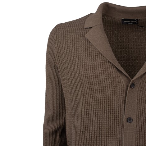 Cardigan collo rever tessuto misto verde militare