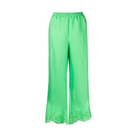Pantalone di BOUTIQUE MOSCHINO, da donna, verde. Modello con vita elasticizzata e orlo a smerlo. Caratterizzato da dettaglio in pizzo a fiori sul fondo. 