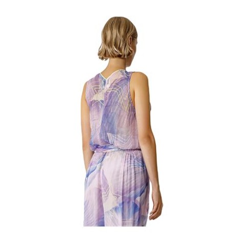Top di Forte_Forte, da donna, colore lilla. Modello smanicato in garza di lino e seta. Caratterizato da stampa 