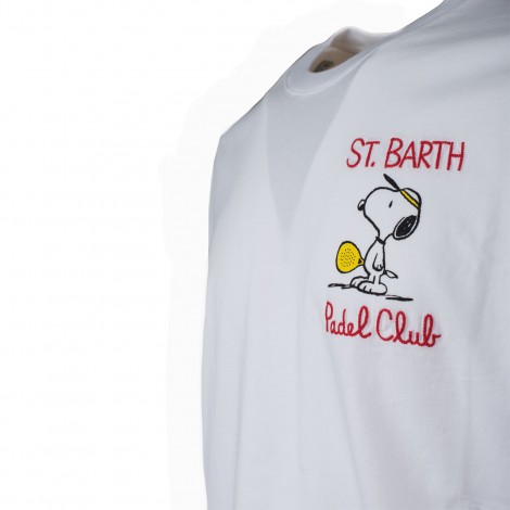 T-shirt in cotone bianca con ricamo Snoopy