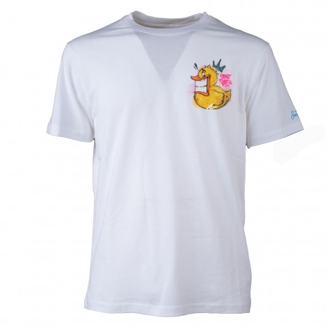 T-shirt in cotone bianca con stampa duck