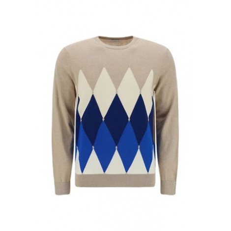 Maglia di Ballantyne, da uomo, colore beige. Caratterizzato dall' iconico intarsio Rombo. Realizzato con i filati del cotone e del cashmere. Girocollo e maniche lunghe. Vestibilità regolare. 