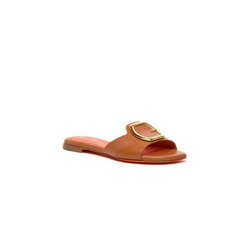 Sandalo slide in pelle marrone