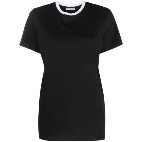 MONCLER t-shirt in cotone nero con collo a contrasto bianco