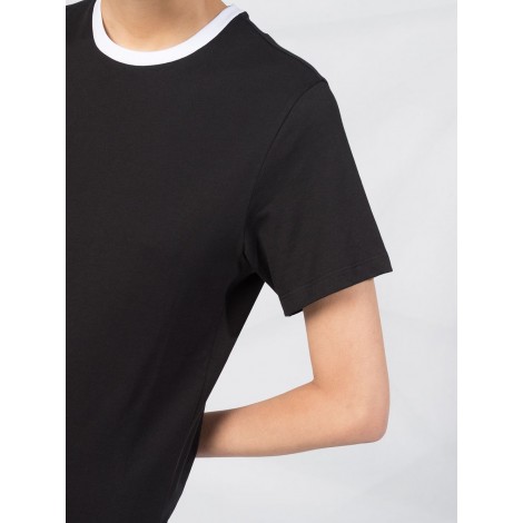 MONCLER t-shirt in cotone nero con collo a contrasto bianco
