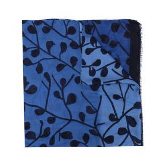 ALTEA sciarpa blu multicolore in lino e cotone con stampa floreale