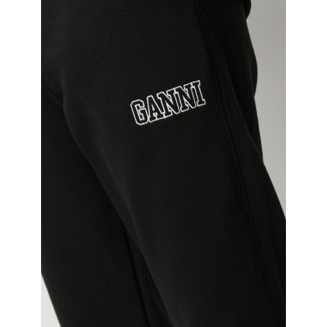 GANNI Pantaloni sportivi neri in cotone organico riciclato con vita elasticizzata