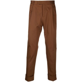 PT TORINO pantalone sartoriale corto in cotone marrone dal taglio slim