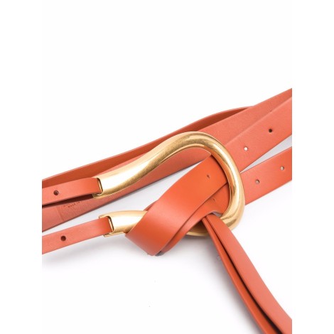 BOTTEGA VENETA Cintura a doppio cinturino in pelle arancione con finiture dorate
