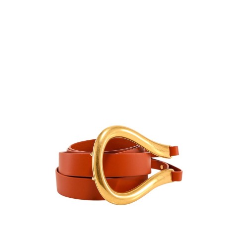 BOTTEGA VENETA Cintura a doppio cinturino in pelle arancione con finiture dorate