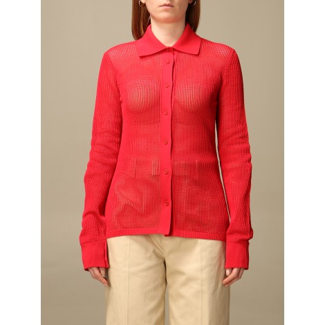 BOTTEGA VENETA Camicia trasparente in cotone rosso