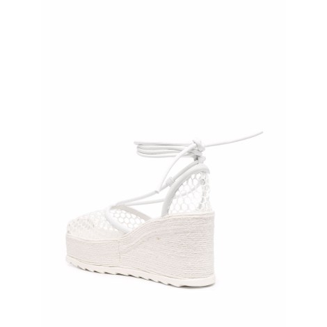 BOTTEGA VENETA sandali espadrillas bianchi con zeppa e dettagli in rete