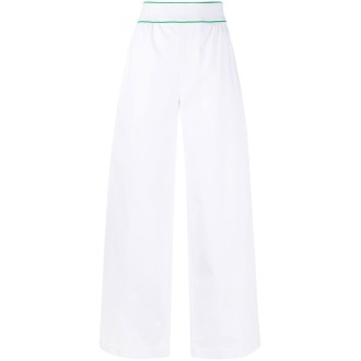 BOTTEGA VENETA pantaloni larghi in cotone bianco e verde a vita alta
