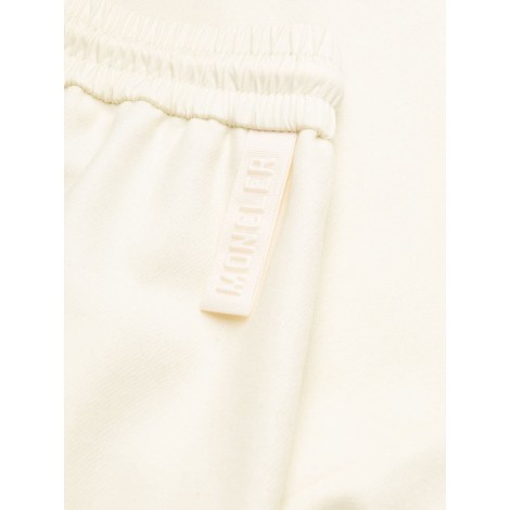 MONCLER pantaloni bianco panna in lana sfrangiata con coulisse