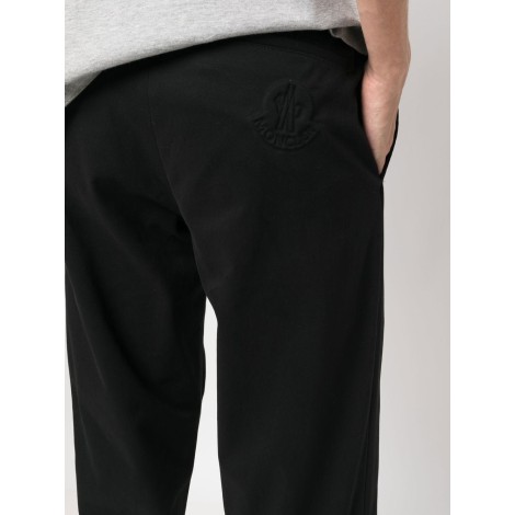 MONCLER pantaloni neri a gamba dritta in cotone con logo Moncler