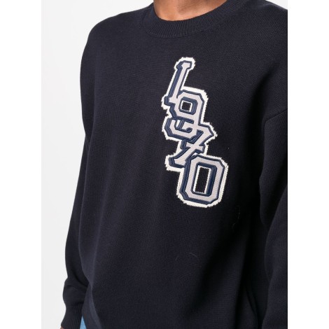 KENZO maglione blu in cotone e lana con logo 