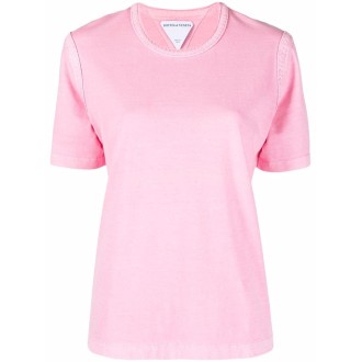 BOTTEGA VENETA T-shirt rosa in cotone a punto overlock con cuciture in tono