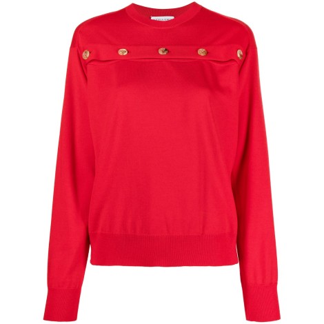BOTTEGA VENETA Pullover in lana rossa con bottoni oro girocollo